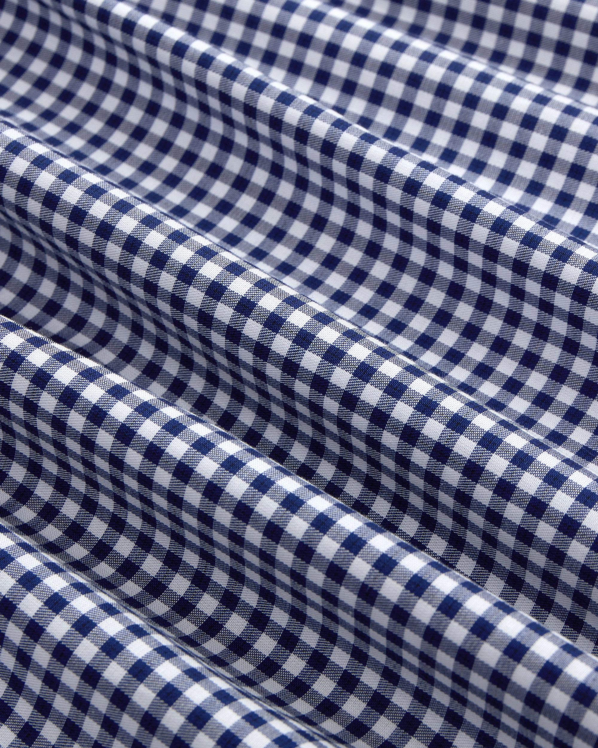 Navy Gingham Spread Collar Dress Shirt - Trim Fit High-End Fabric Printed Pattern