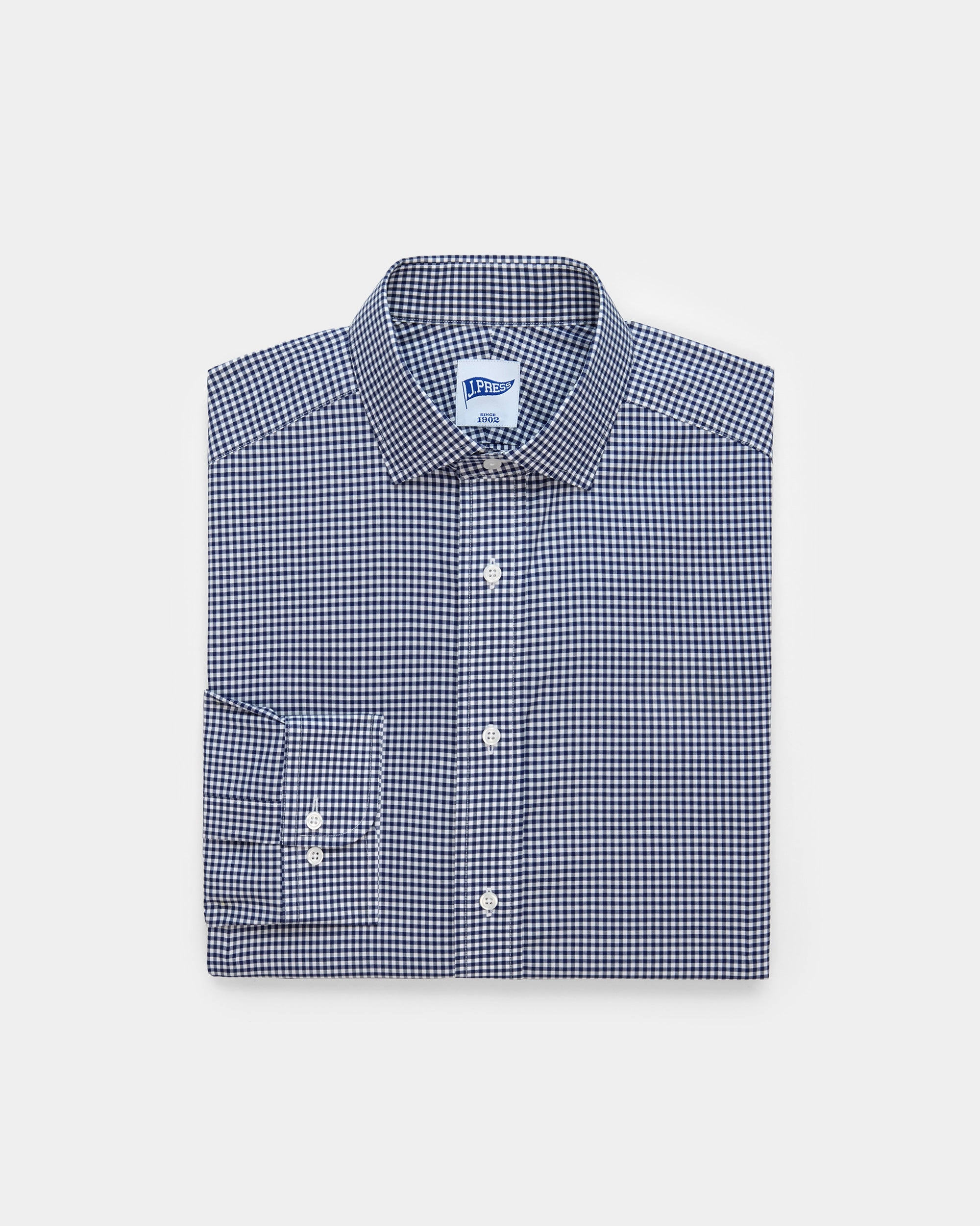 Navy Gingham Spread Collar Dress Shirt - Trim Fit Neutral Shade
