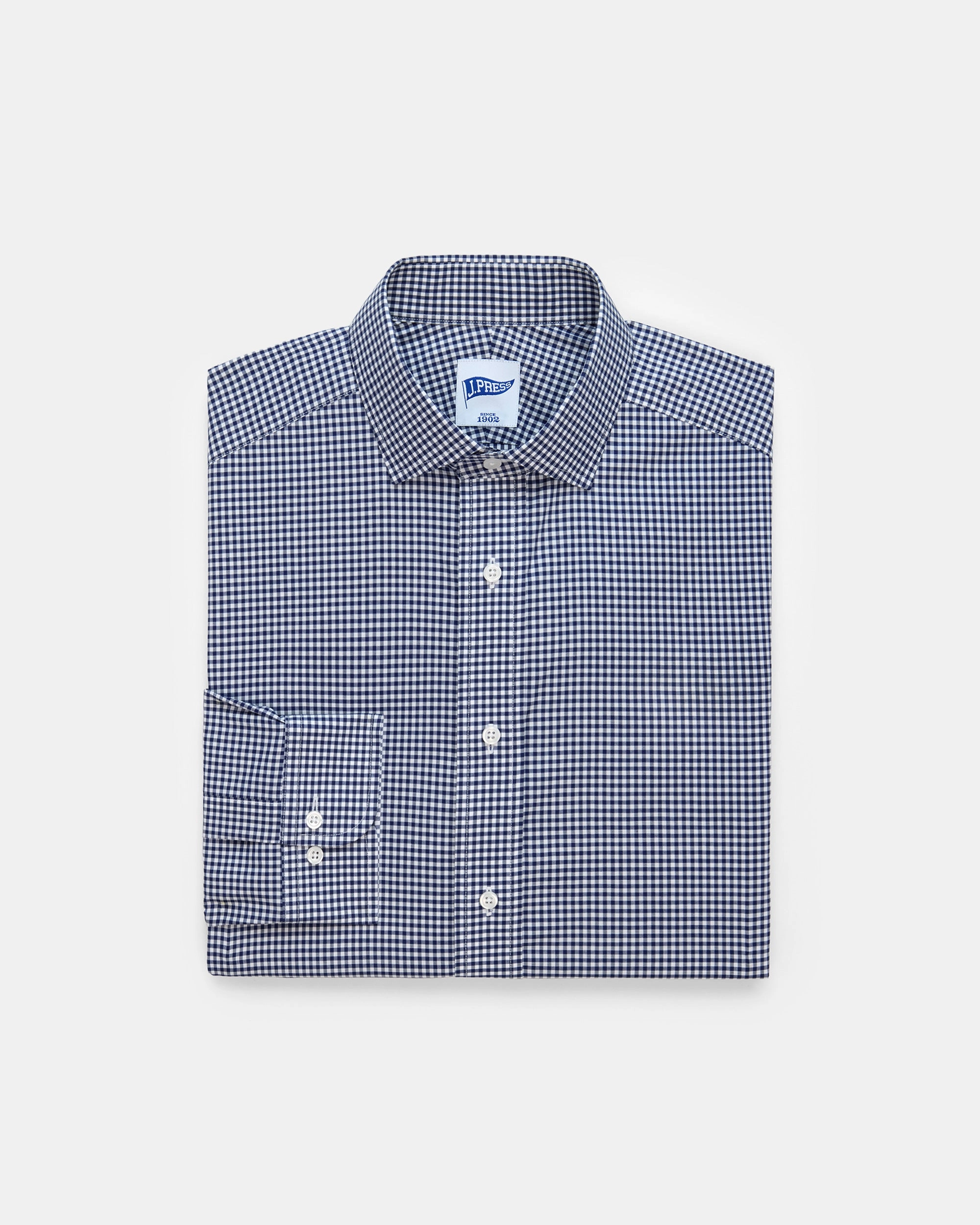 Odor Resistant Neutral Tones Navy Gingham Spread Collar Dress Shirt - Trim Fit