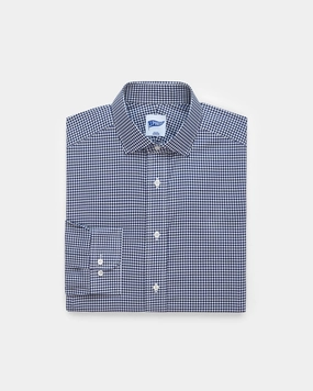 Odor Resistant Neutral Tones Navy Gingham Spread Collar Dress Shirt - Trim Fit