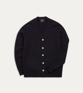 Stylish Drape Navy Lambswool 6 Button Cardigan