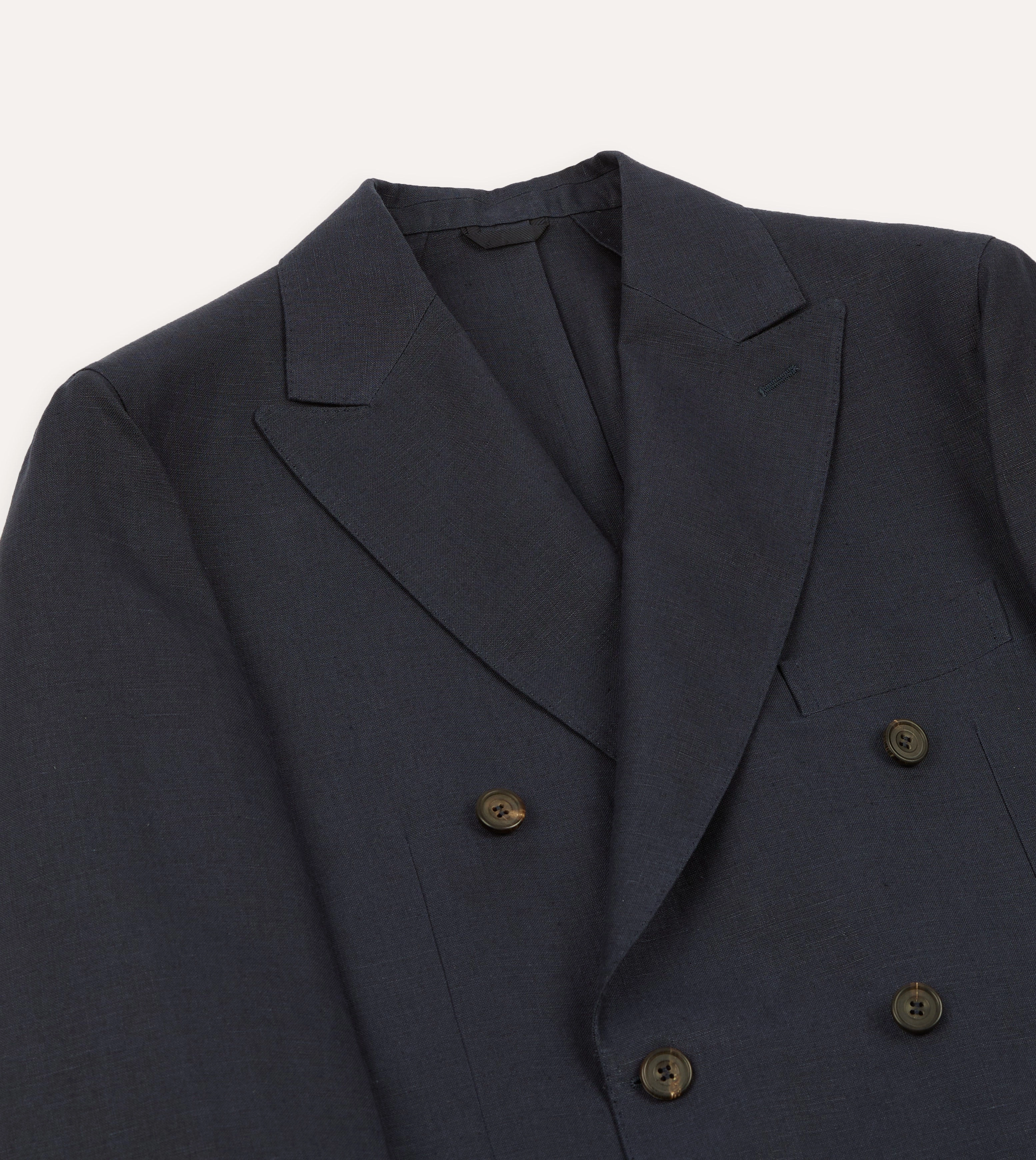 Layering Piece Navy Linen Double-Breasted Tailored Jacket