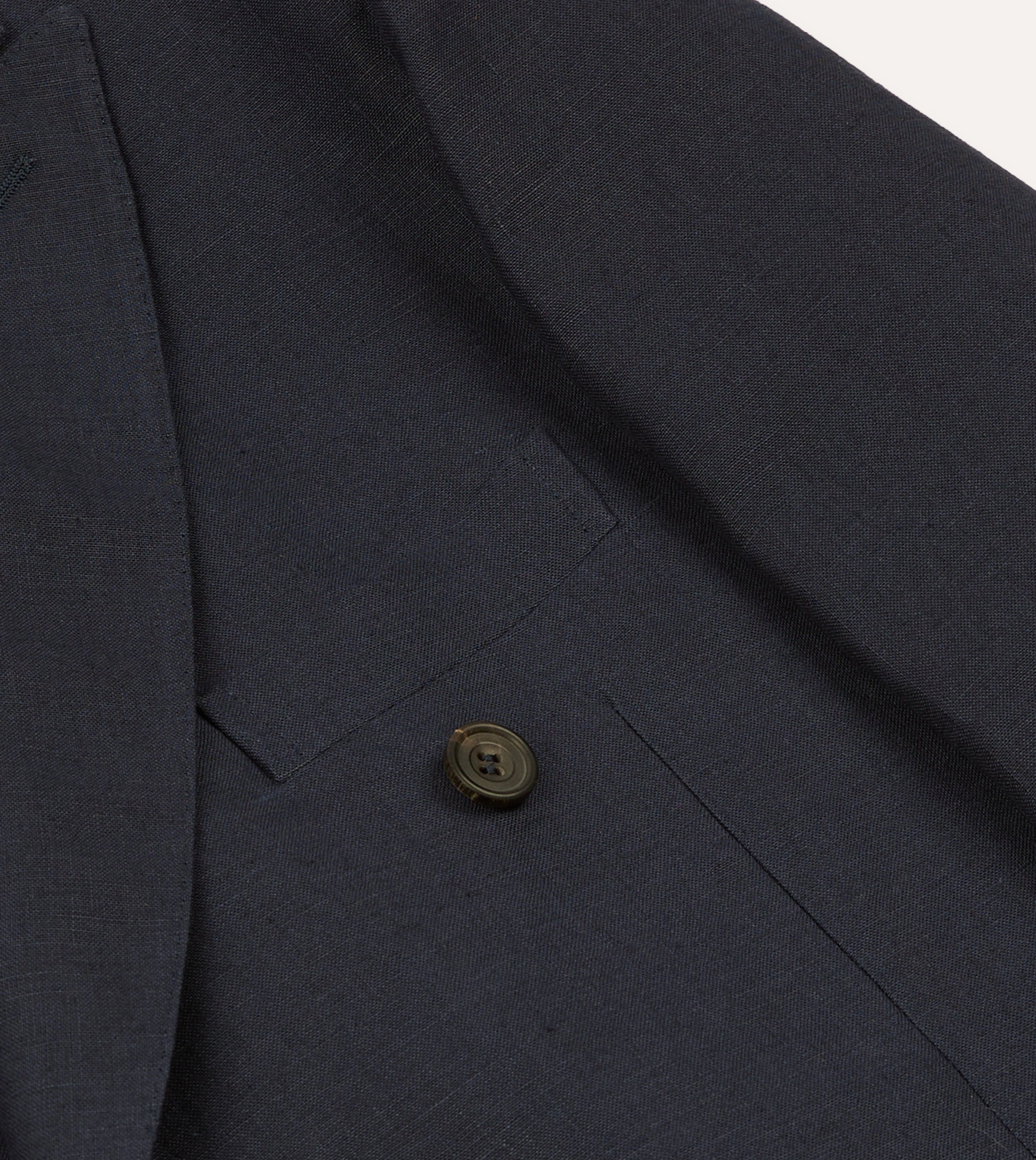 Navy Linen Double-Breasted Tailored Jacket Flattering Silhouette Timeless Layering