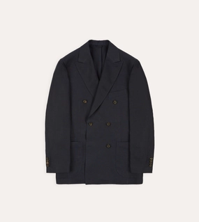 Sleek Comfort Wear Sculpted wear Navy Linen Double-Breasted Tailored Jacket