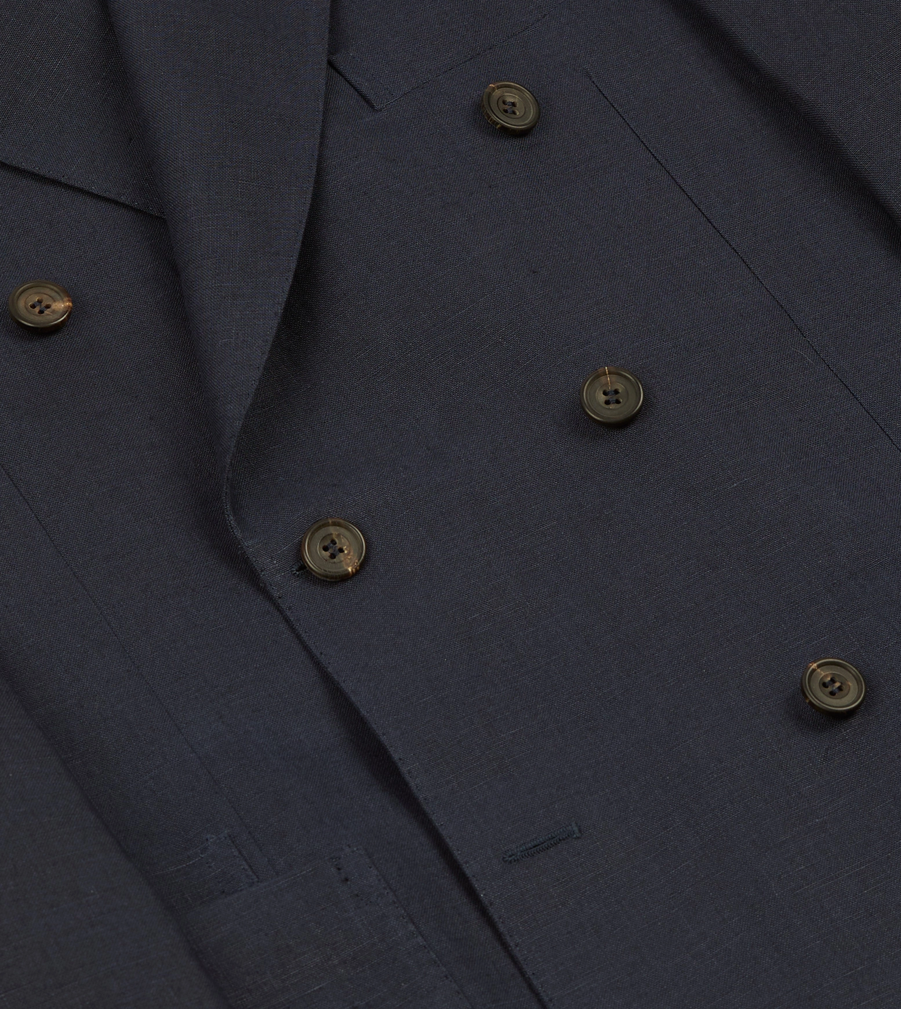 Polished Comfort Elegant Layers Navy Linen Double-Breasted Tailored Jacket