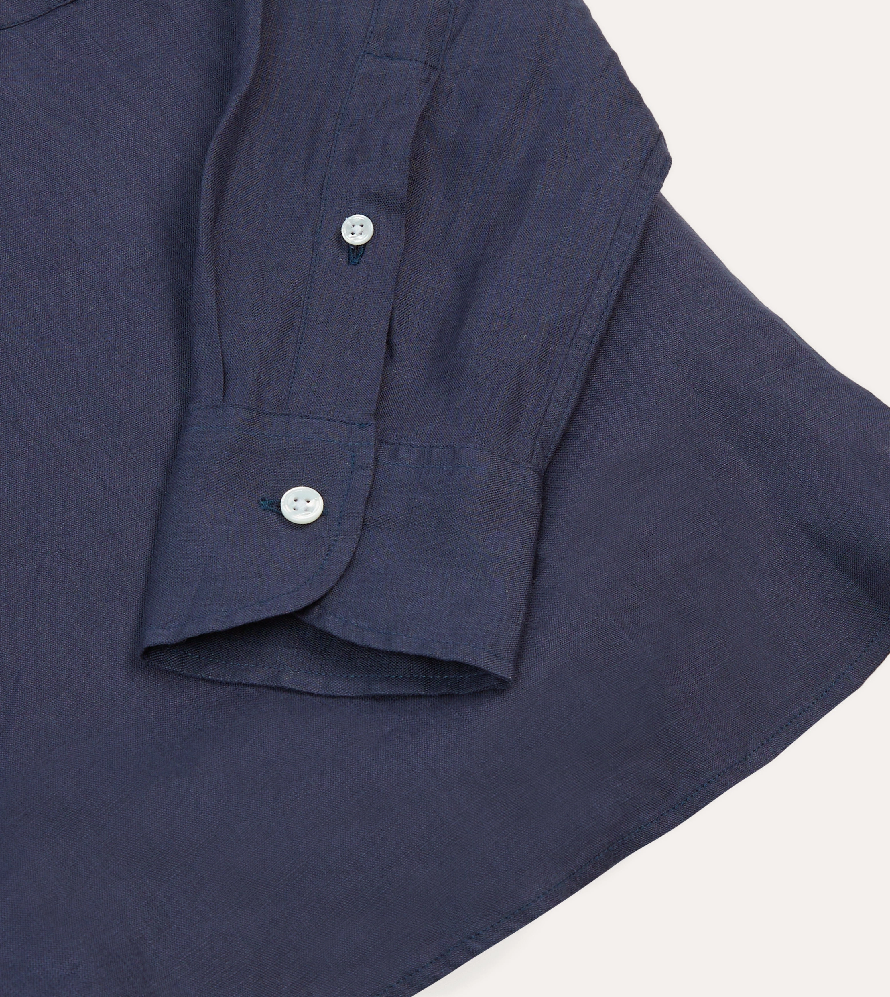 Business Meeting Navy Linen Long Point Collar Popover Shirt