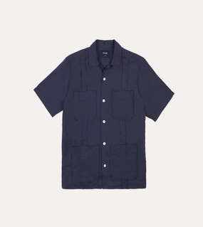 Navy Linen Short Sleeve Cuban Shirt Trendy designs