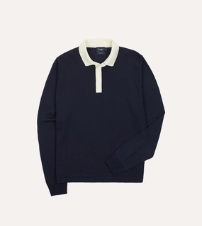 Navy Merino Wool Knitted Rugby Shirt Non Restrictive