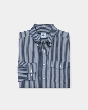Networking Session Eco Friendly Production Navy Oxford Double Stripe Shirt - Trim Fit