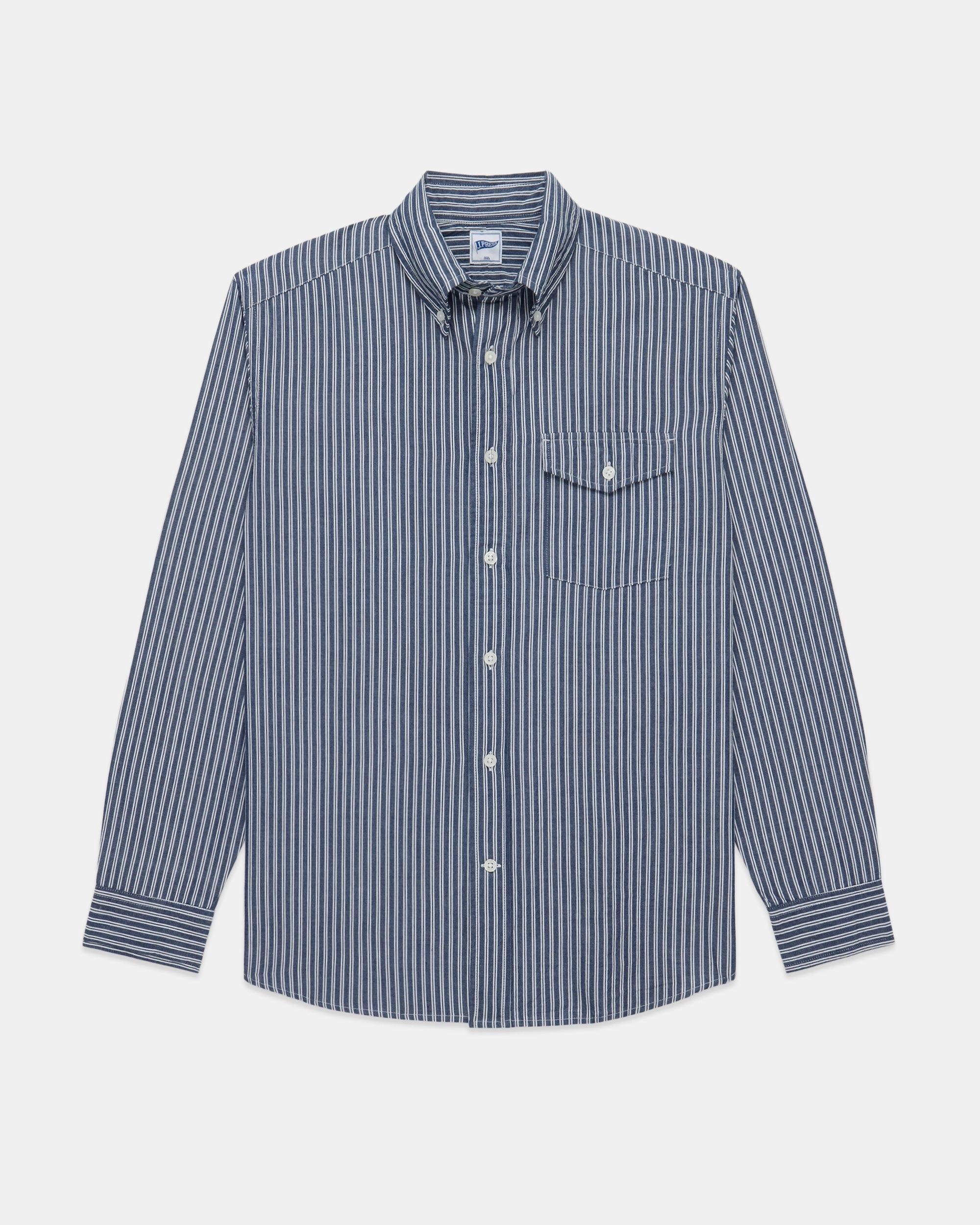 Navy Oxford Double Stripe Shirt - Trim Fit Multi Layer Stitching Loose Comfort