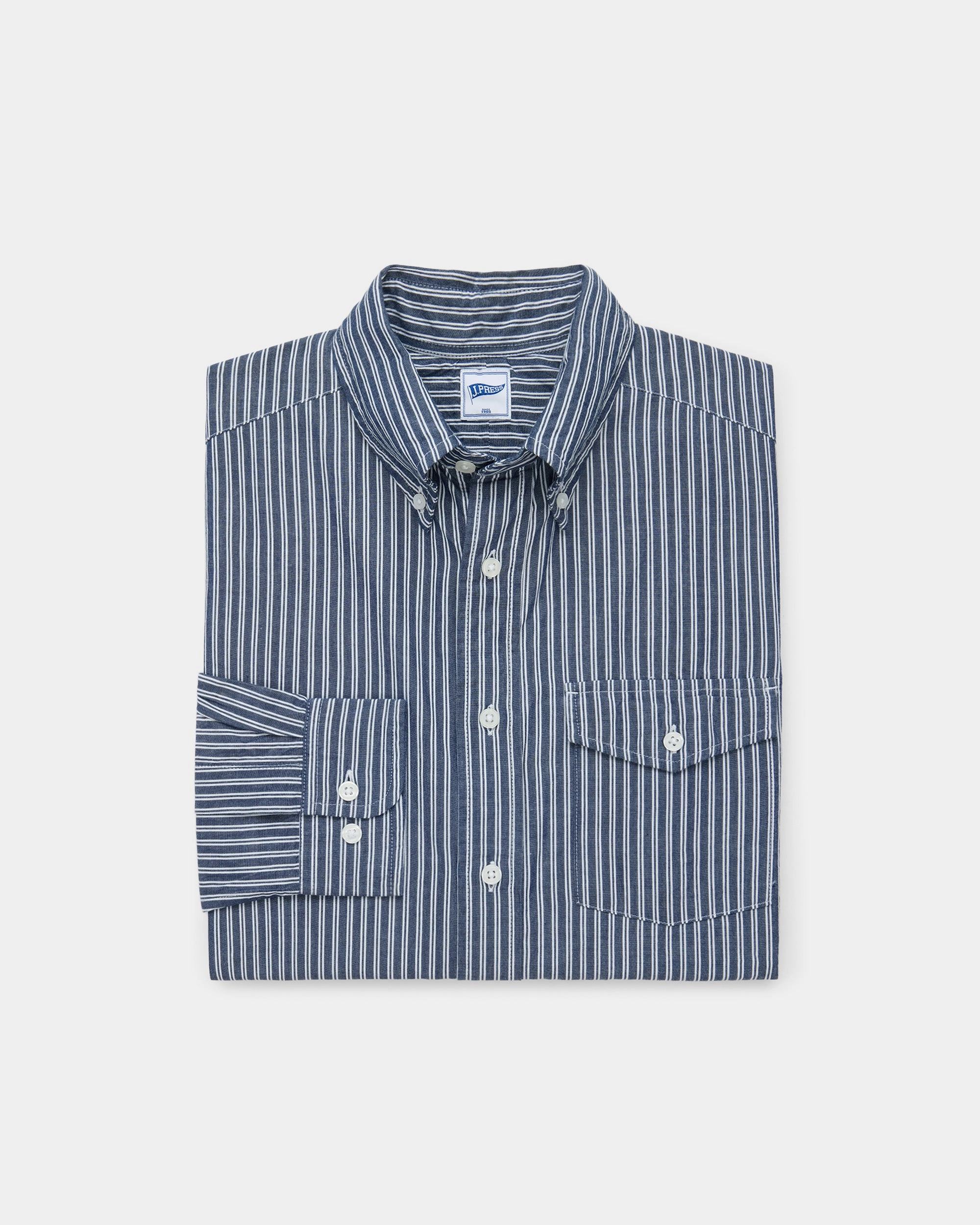 Networking Session Eco Friendly Production Navy Oxford Double Stripe Shirt - Trim Fit