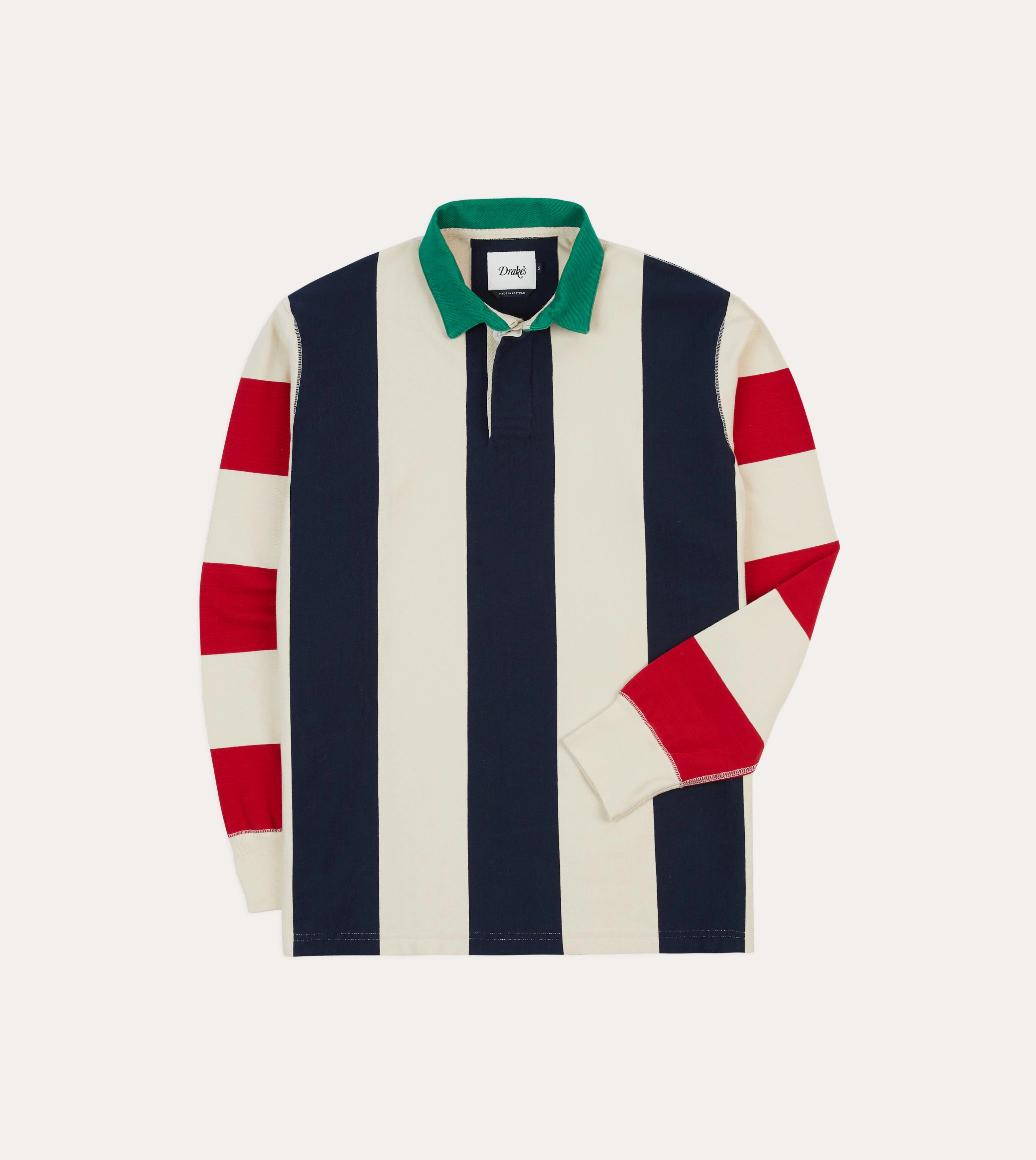 High Street Fashion Navy, Red and Ecru Vertical Block Stripe Cotton Rugby Shirt