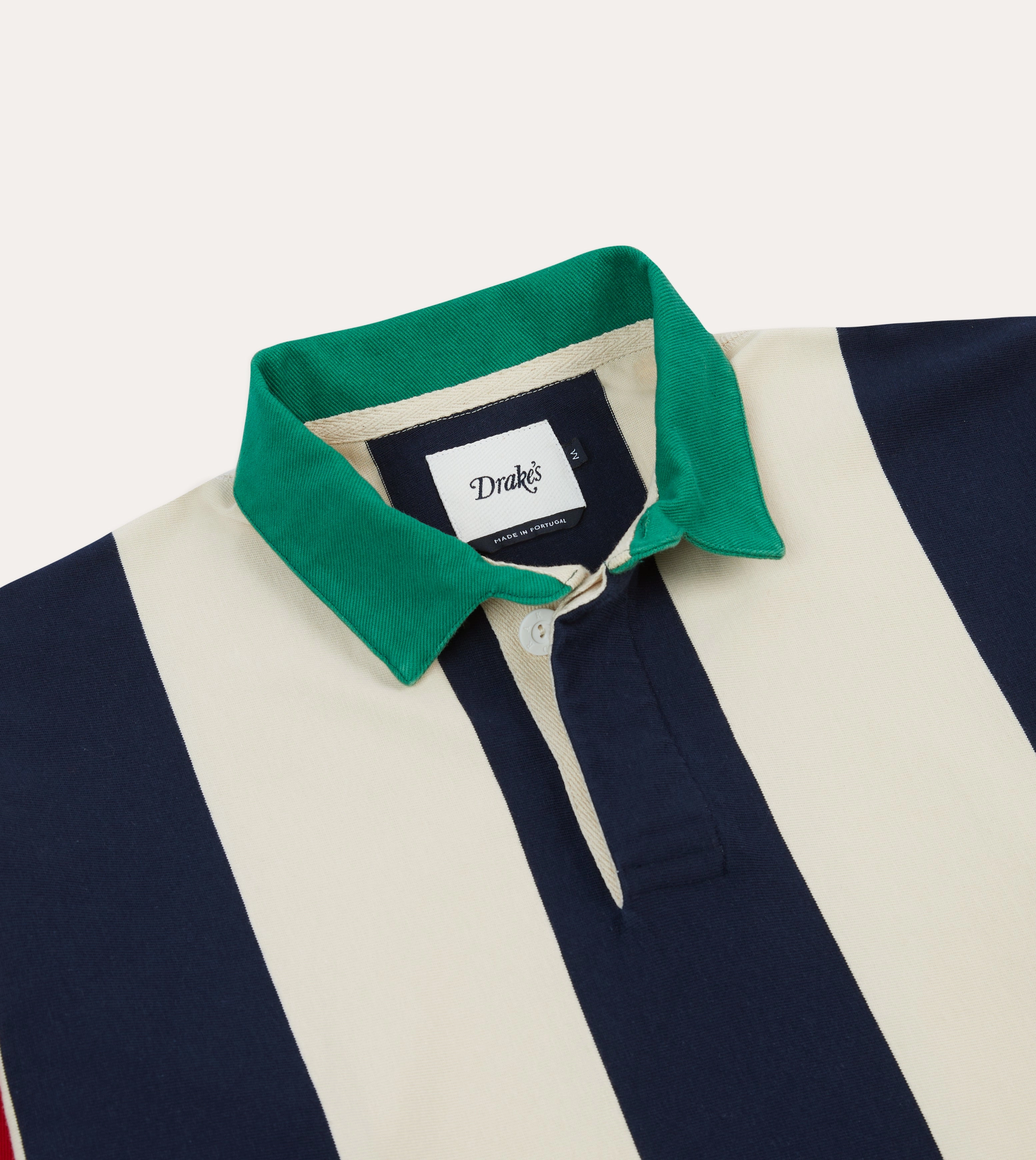 Odor Resistant Eco Dye Technique Navy, Red and Ecru Vertical Block Stripe Cotton Rugby Shirt