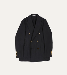 Navy Wool-Mohair Double-Breasted Travel Blazer Luxury Fabric Tailored Work Fit