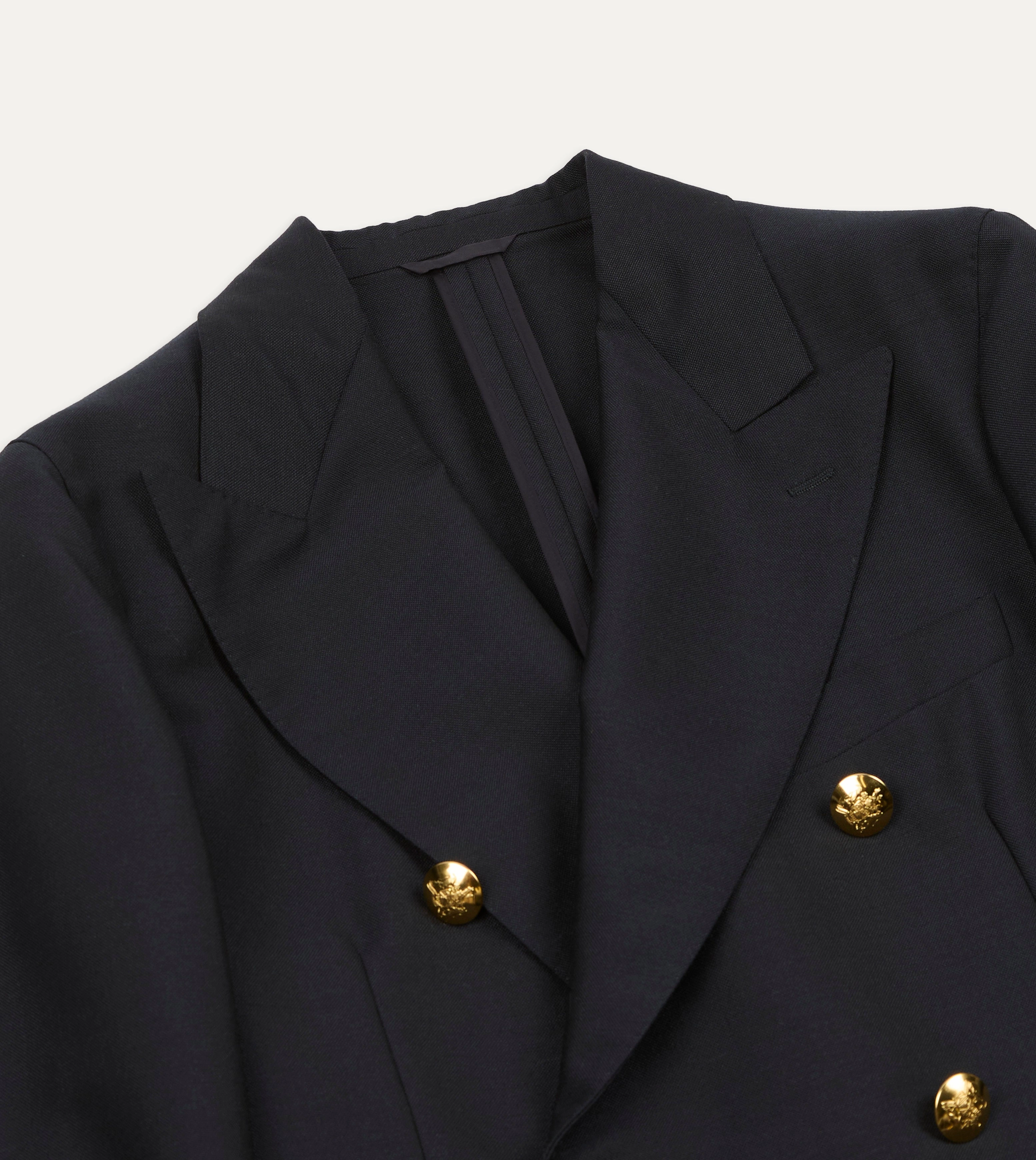 Crisp Design Business Casual Fit Navy Wool-Mohair Double-Breasted Travel Blazer