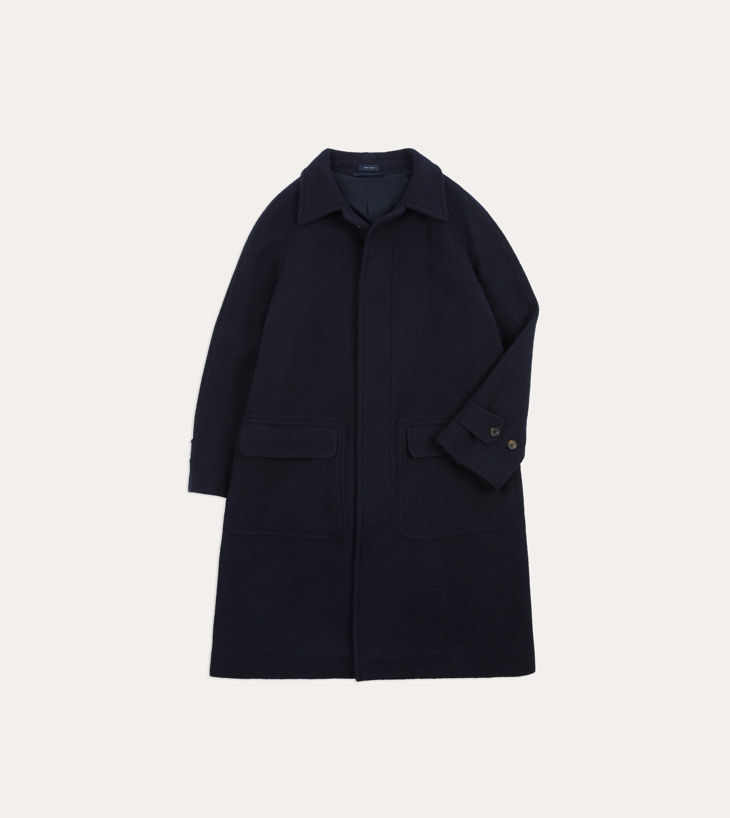 Navy Wool Raglan Coat Breathable Structure