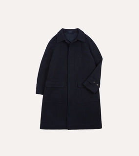 Navy Wool Raglan Coat Breathable Structure
