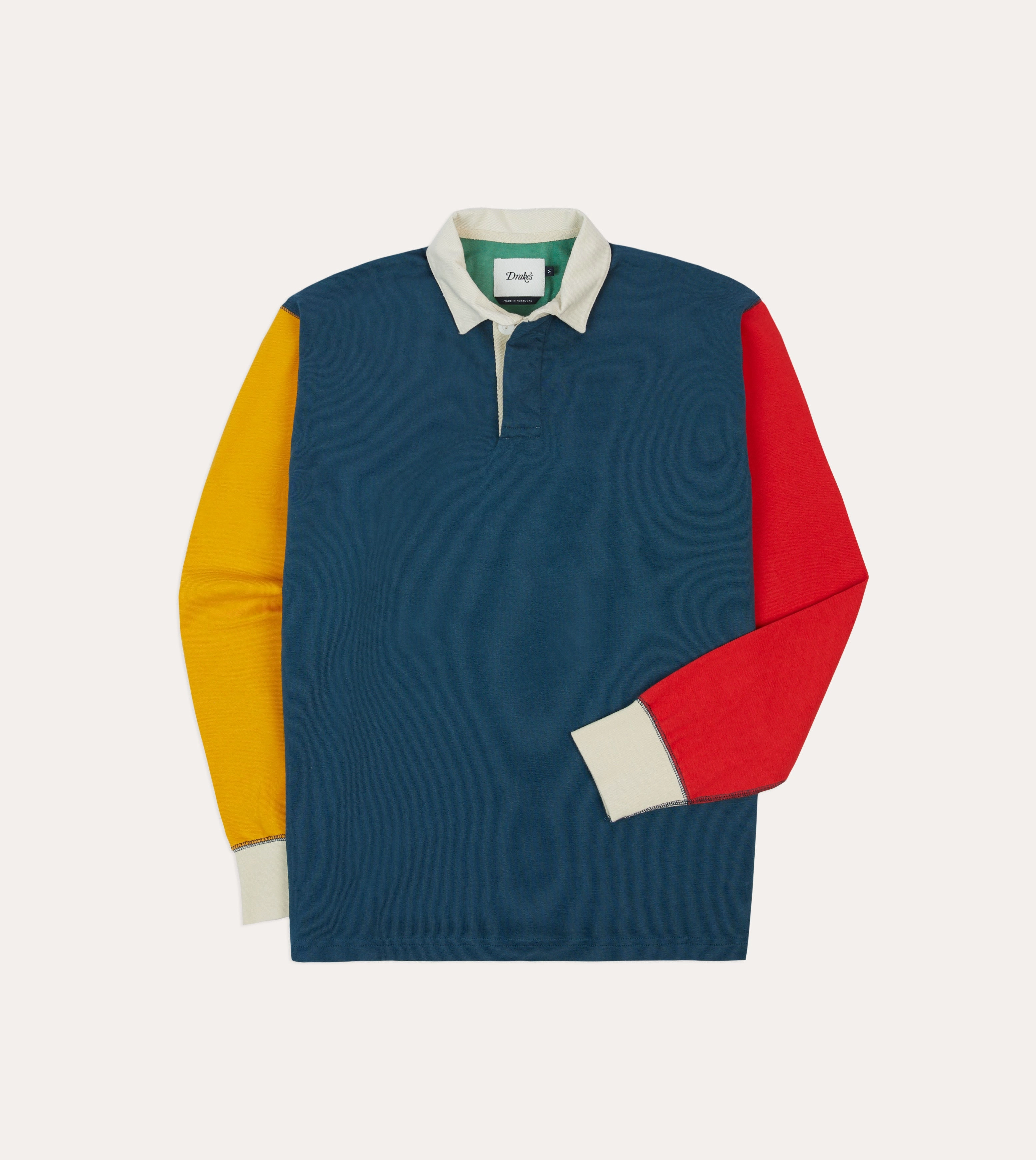 Non Iron Material Urban Wear Navy, Yellow, Red and Green Colourblock Cotton Rugby Shirt