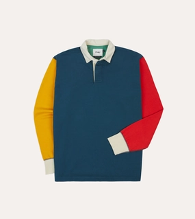 Non Iron Material Urban Wear Navy, Yellow, Red and Green Colourblock Cotton Rugby Shirt
