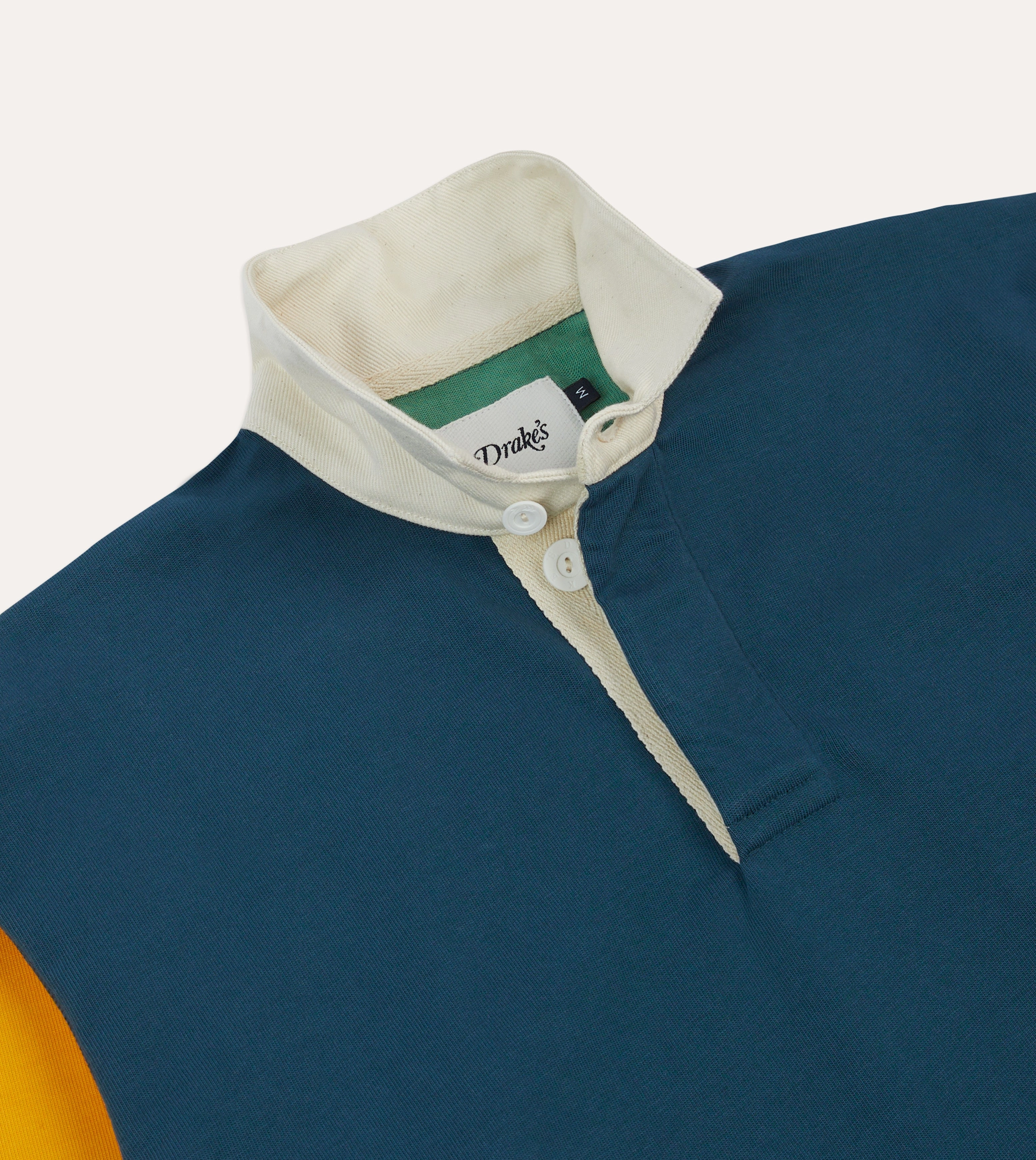 Navy, Yellow, Red and Green Colourblock Cotton Rugby Shirt Soft Stretch Collar
