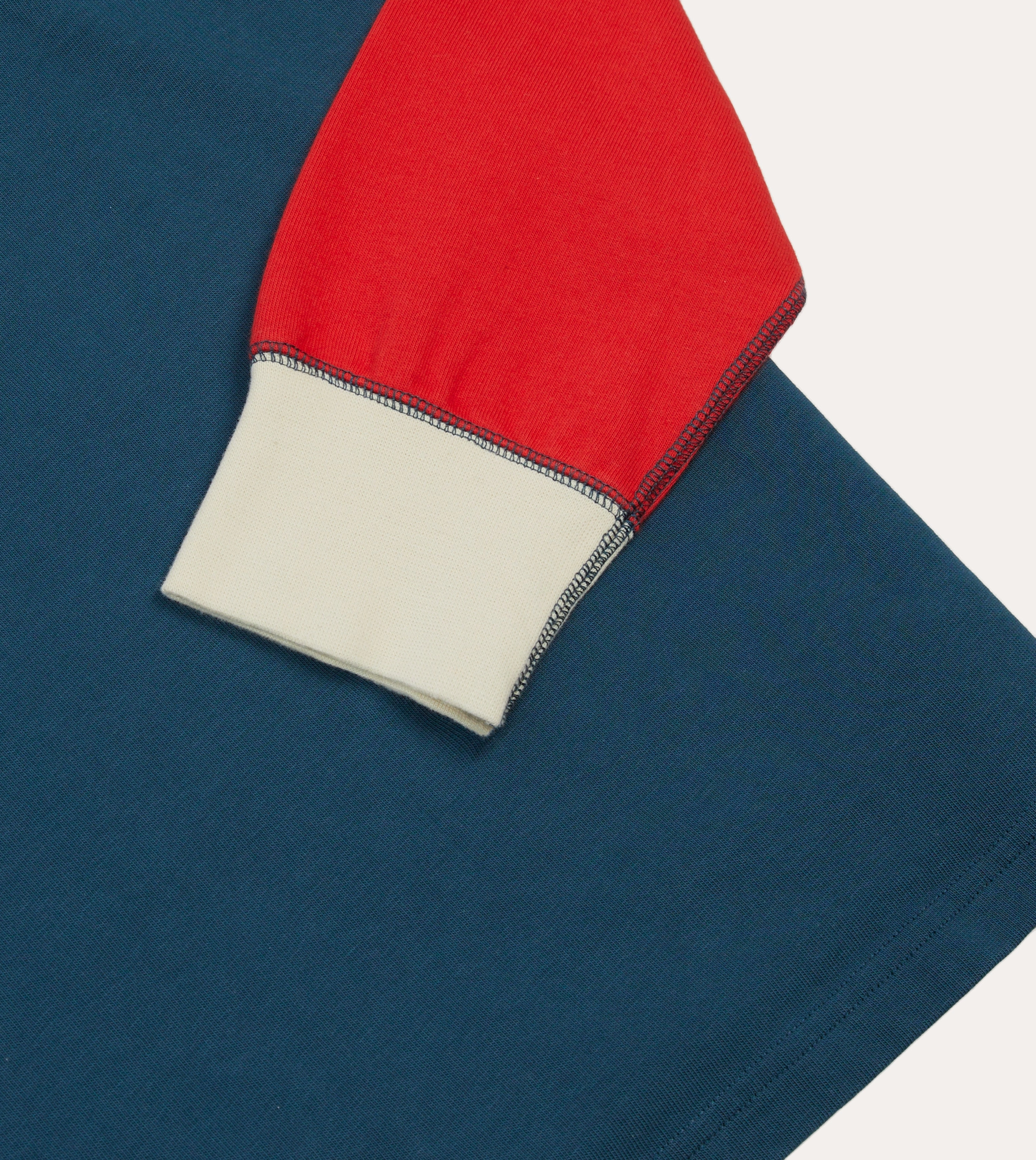 Twill Weave Navy, Yellow, Red and Green Colourblock Cotton Rugby Shirt