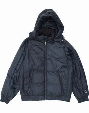 CHAMPION Boys Hooded Padded Jacket 13-14 Years XL Navy Blue Polyester Allow Daily Fit