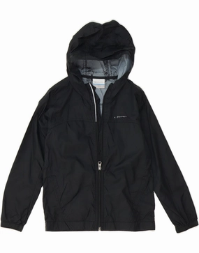 Cool Fit COLUMBIA Boys Hooded Rain Jacket 6-7 Years XS Black Nylon