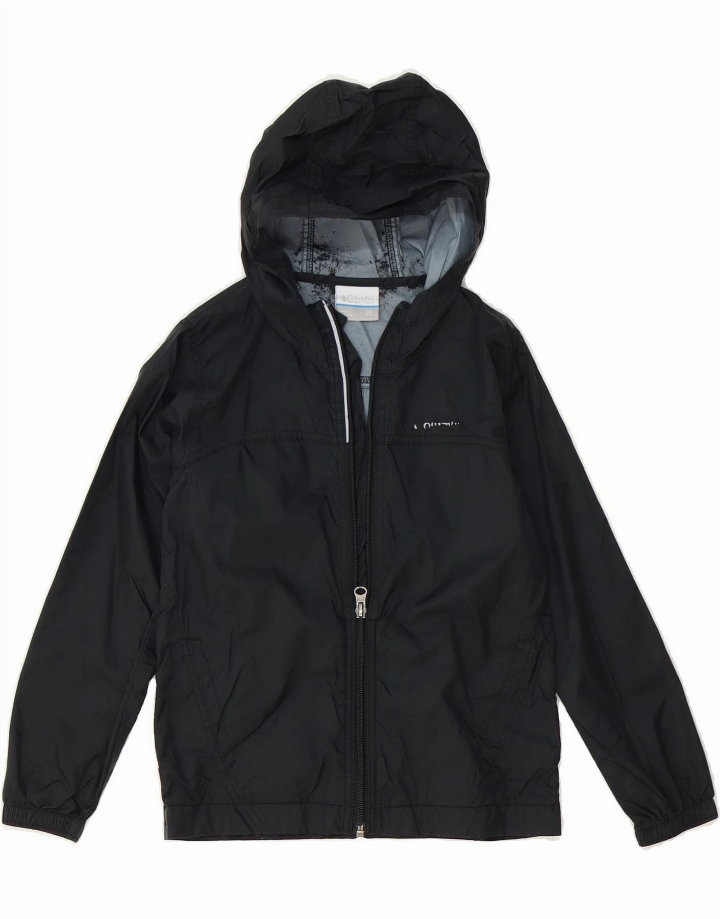 Cool Fit COLUMBIA Boys Hooded Rain Jacket 6-7 Years XS Black Nylon