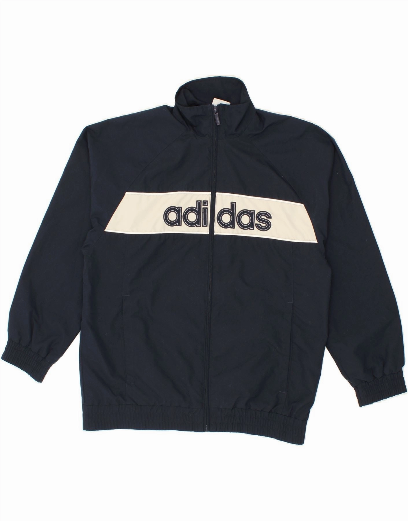 ADIDAS Boys Graphic Bomber Jacket 13-14 Years XL Navy Blue Colourblock Celebrate