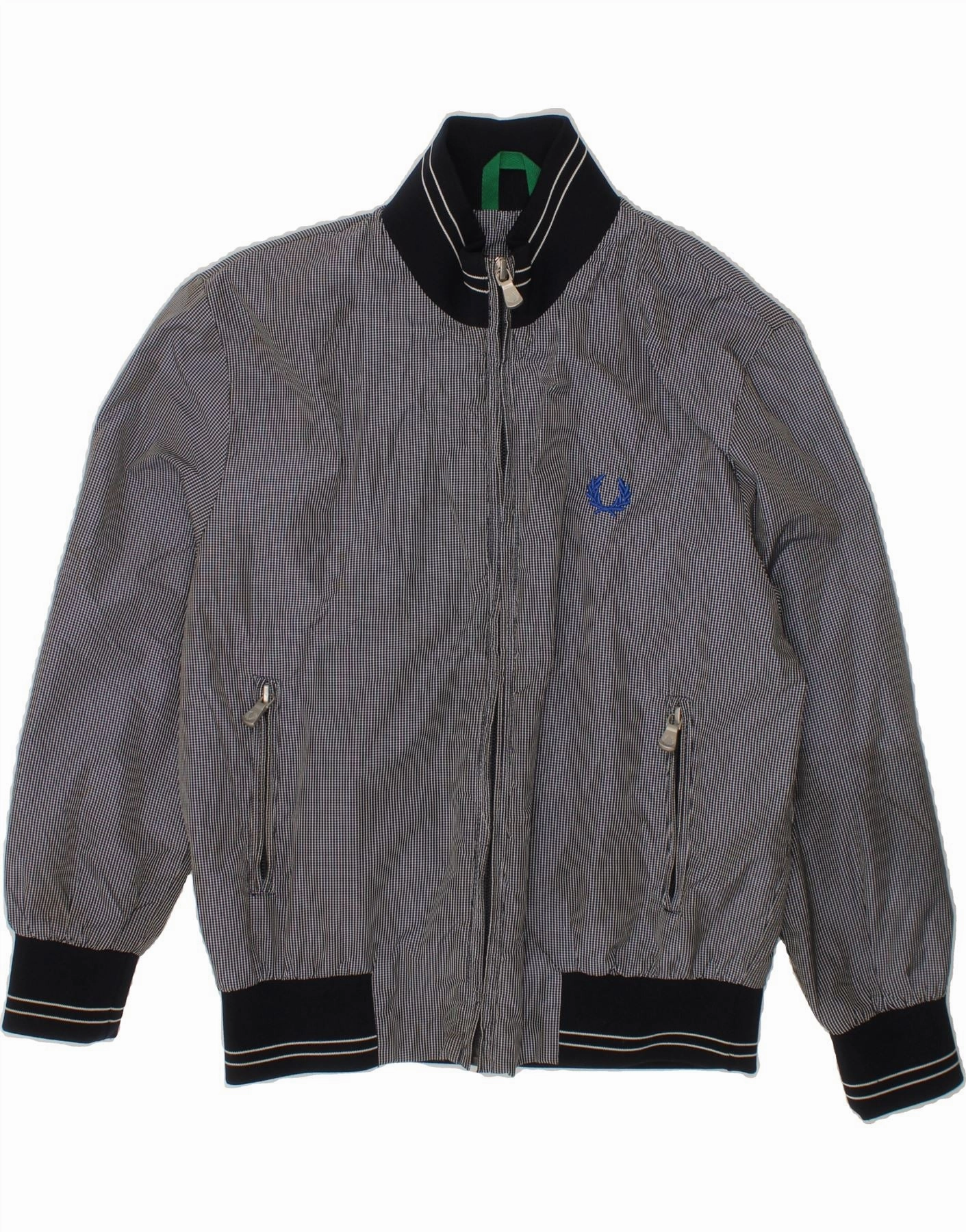 FRED PERRY Boys Bomber Jacket 7-8 Years Black Gingham Nylon Simple Fit