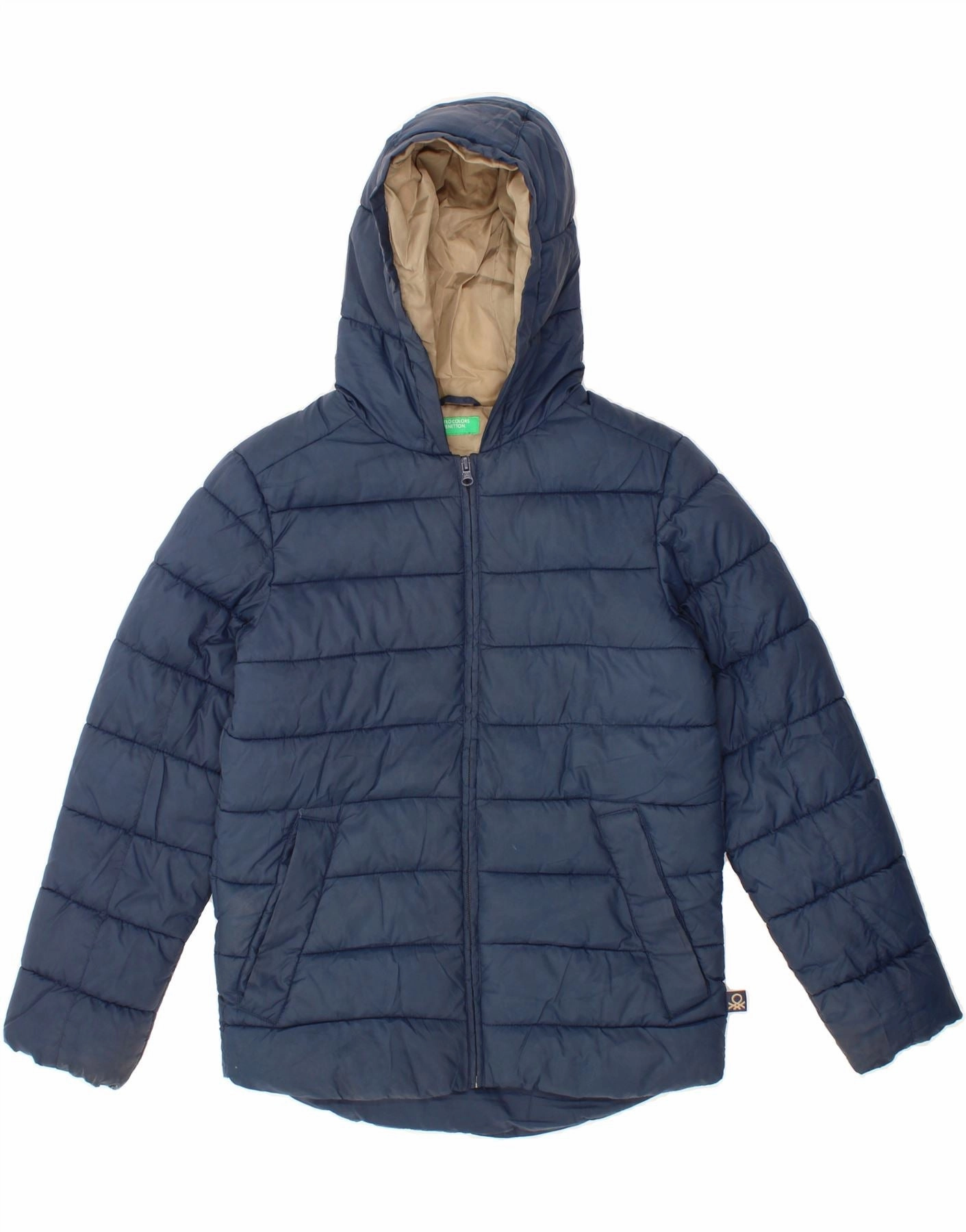 BENETTON Boys Hooded Padded Jacket 11-12 Years 2XL Navy Blue Polyester City Layer