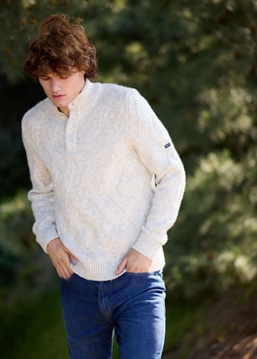 Casual Essentials NEUCHATEL - 1/4 Buttoned, High-Collar Sweater with Structured Knit (LIGHT GRAY MELANGE)