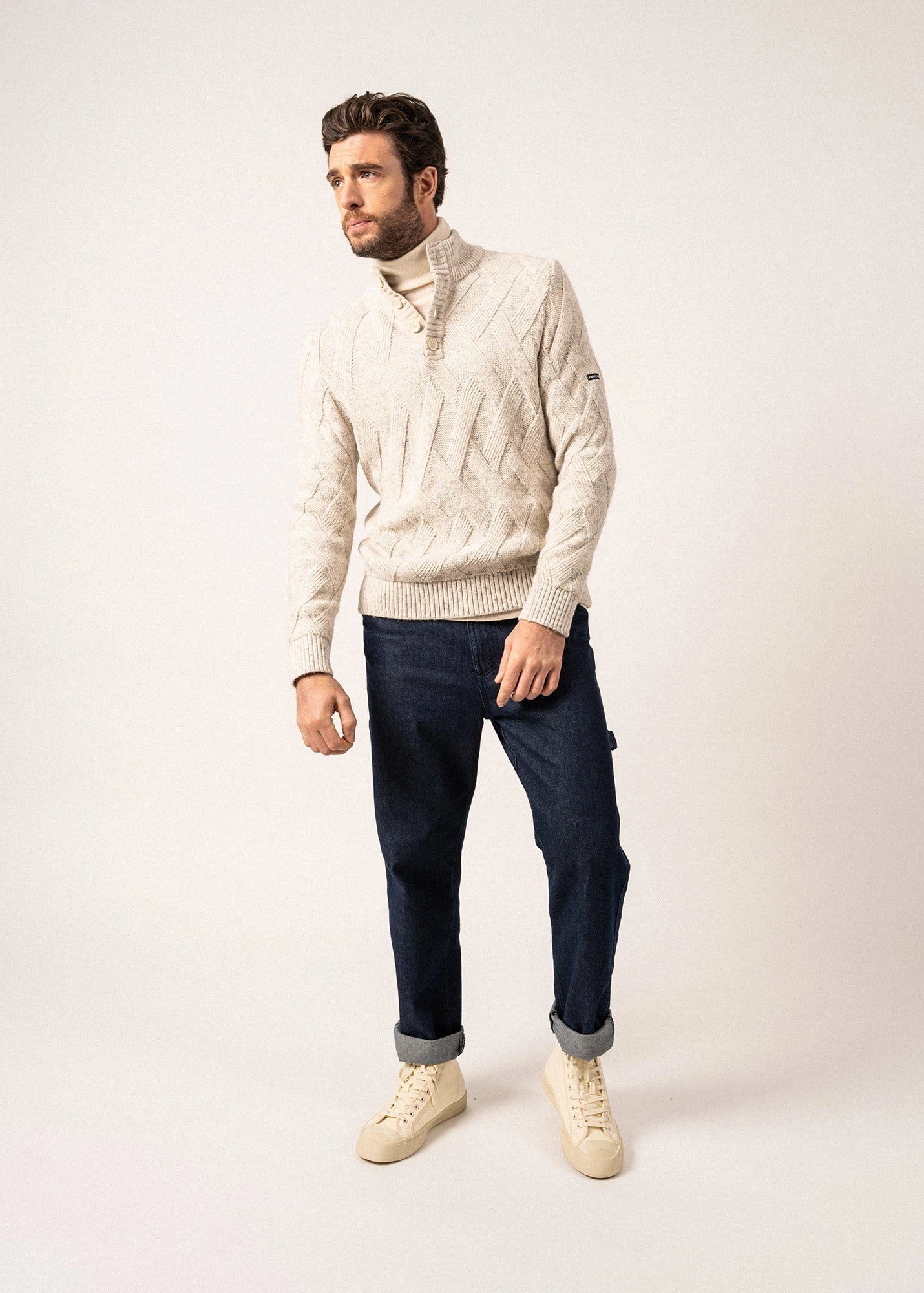 Soft and Warm NEUCHATEL - 1/4 Buttoned, High-Collar Sweater with Structured Knit (LIGHT GRAY MELANGE)