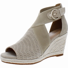 Neutral Silhouette Secure Rise Charisma Womens Suede Peep-Toe Wedge Sandals