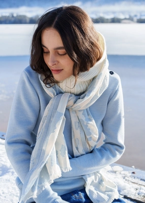 ROCHEFORT - Breton Sweater With Button Shoulder for Women  | 100% Comfort Wool (LIGHT BLUE MELANGE) Snuggly Design