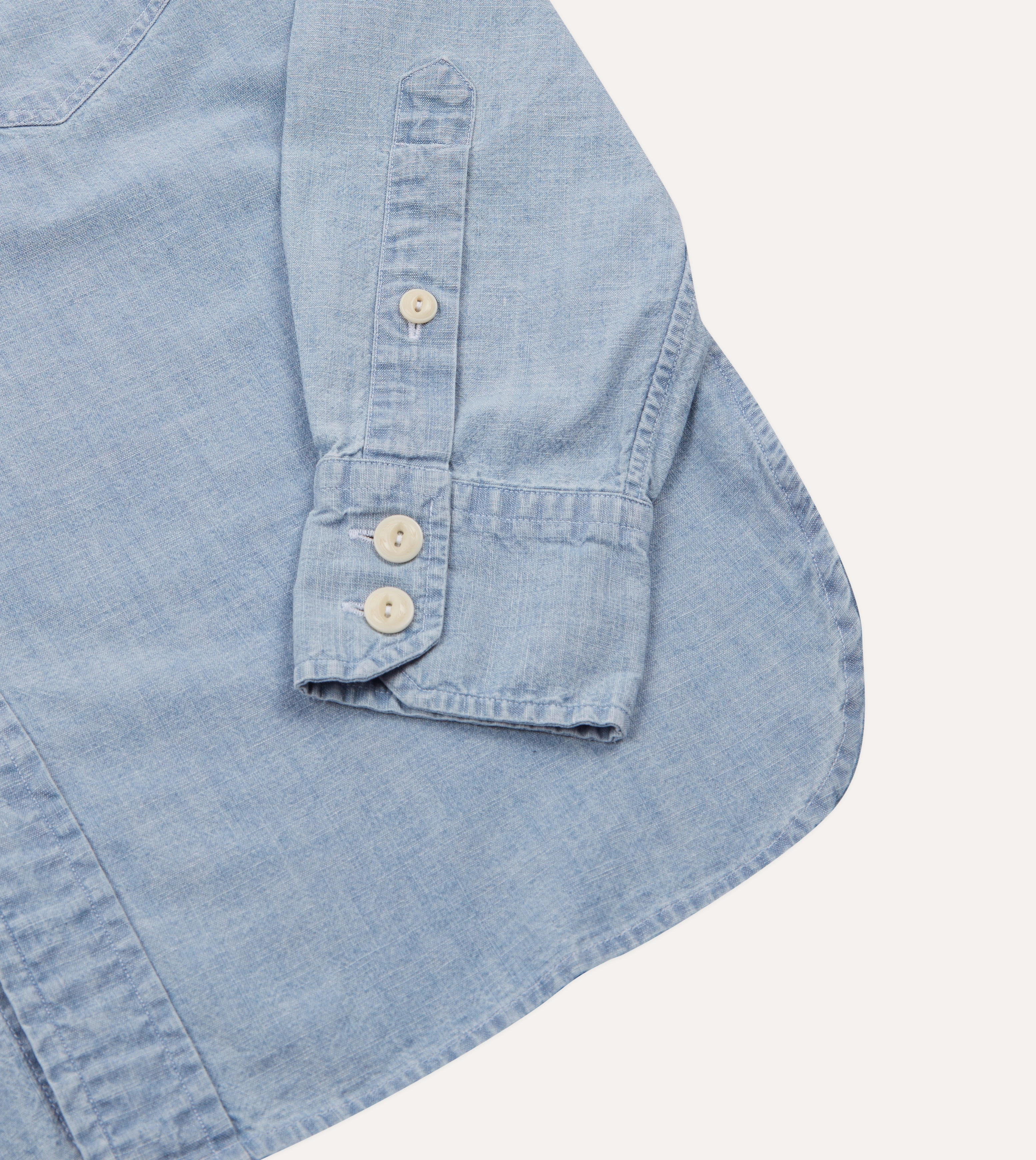 Blue Cotton Chambray Two-Pocket Work Shirt Long Sleeve