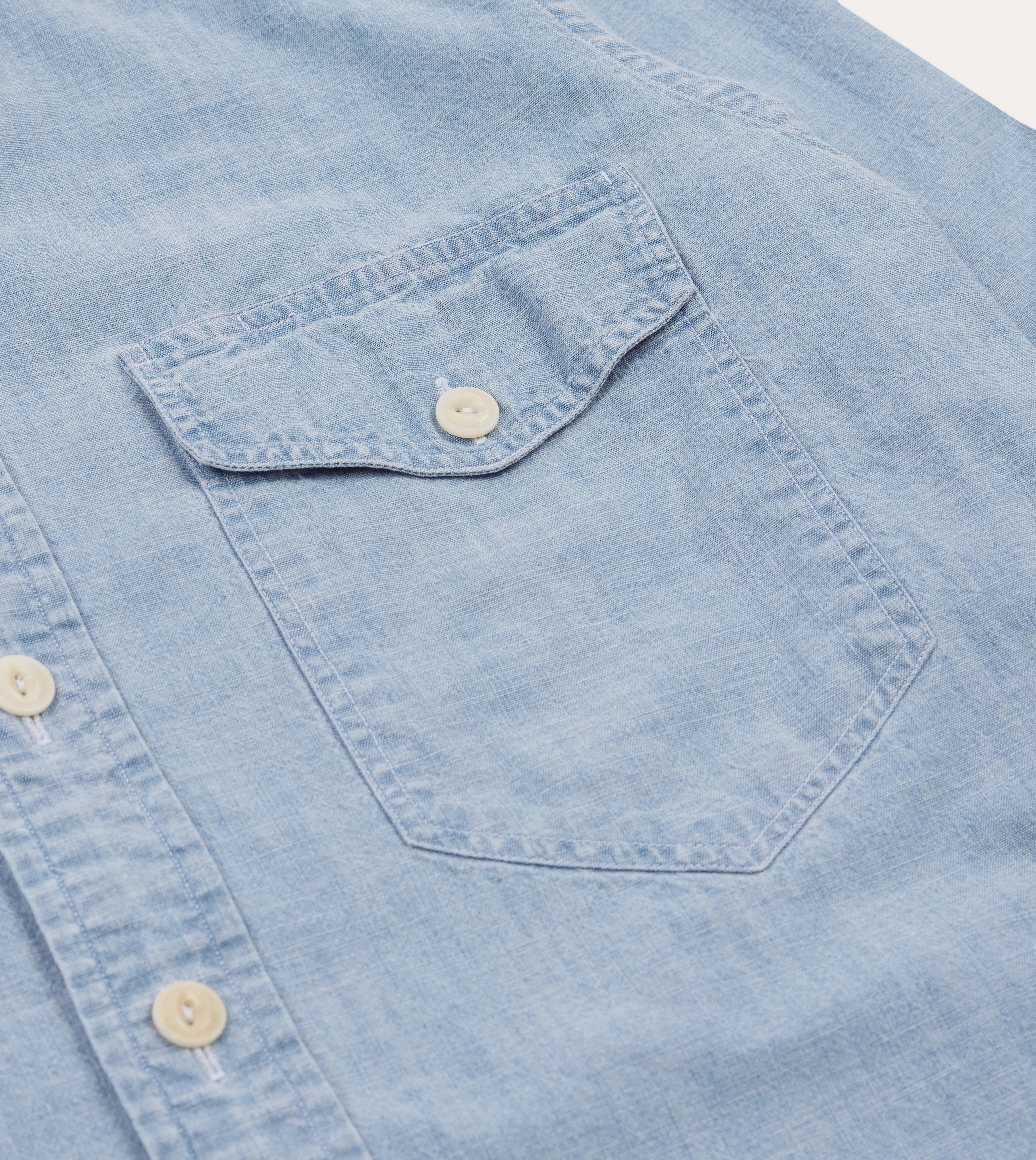Blue Cotton Chambray Two-Pocket Work Shirt Day-To-Night Wear
