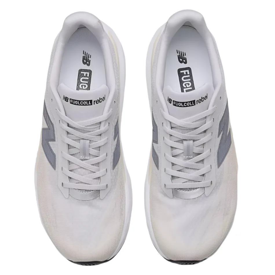 dirt - path running shoes Impact Absorption Cushioning New Balance Men's Fuelcell Rebel v5 Running Shoes in Grey Matter/Linen/White AW25