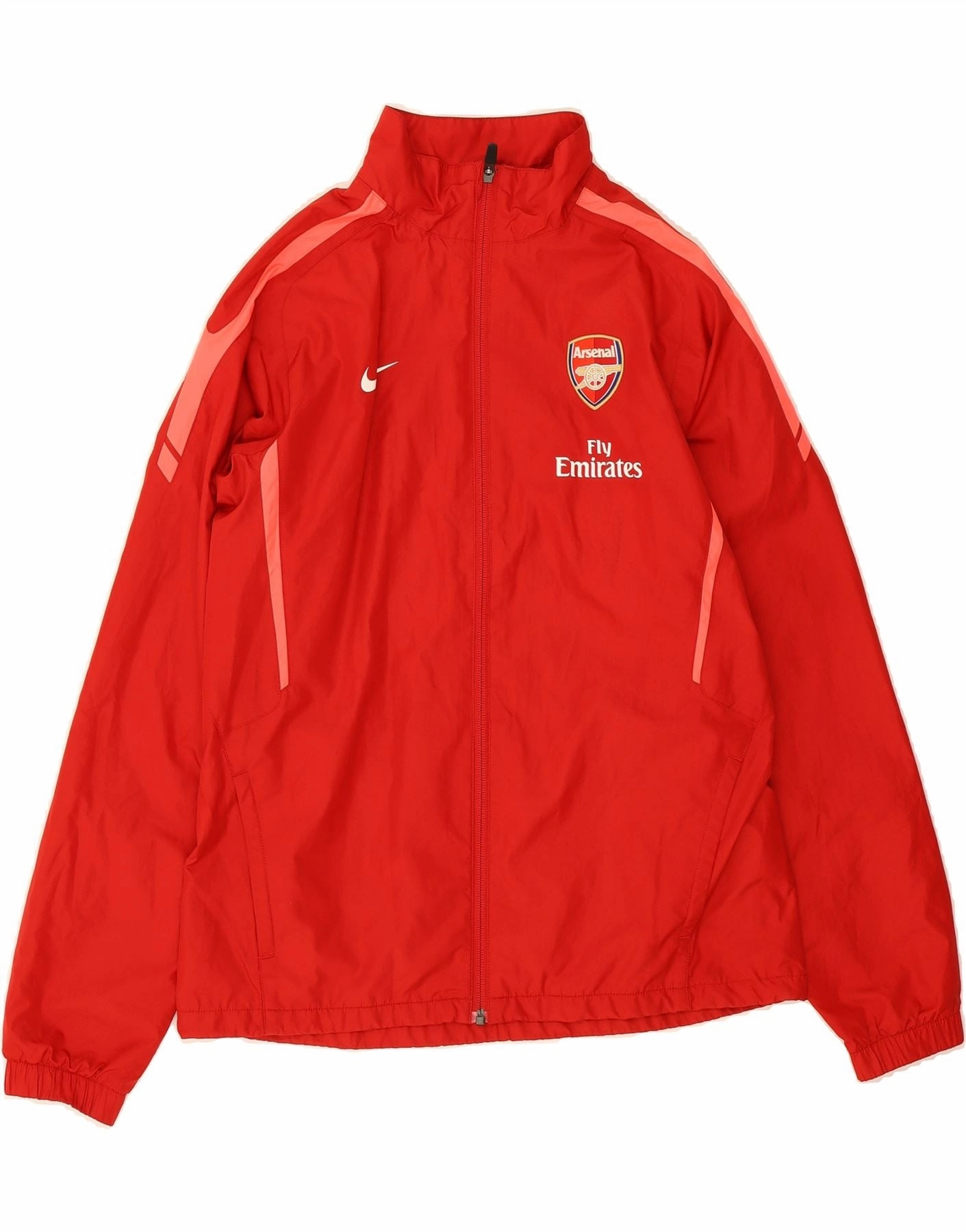 NIKE Boys Arsenal Graphic Rain Jacket 13-14 Years XL Red Polyester LaserCut Ventilation Zones Weatherproof Seams