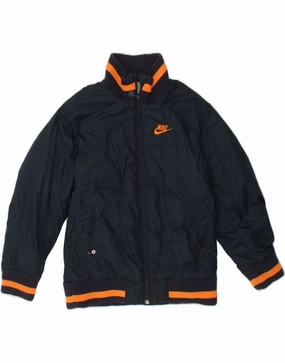 NIKE Boys Graphic Bomber Jacket 10-11 Years Medium Navy Blue Polyester Heat Regulating Technology Subtle