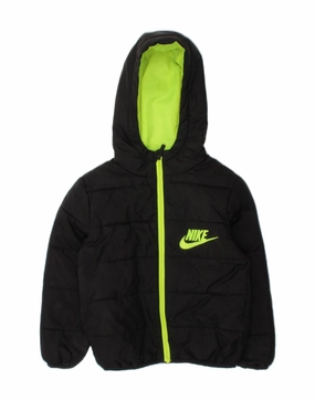 NIKE Boys Graphic Hooded Padded Jacket 5-6 Years Medium Black Polyester tall size