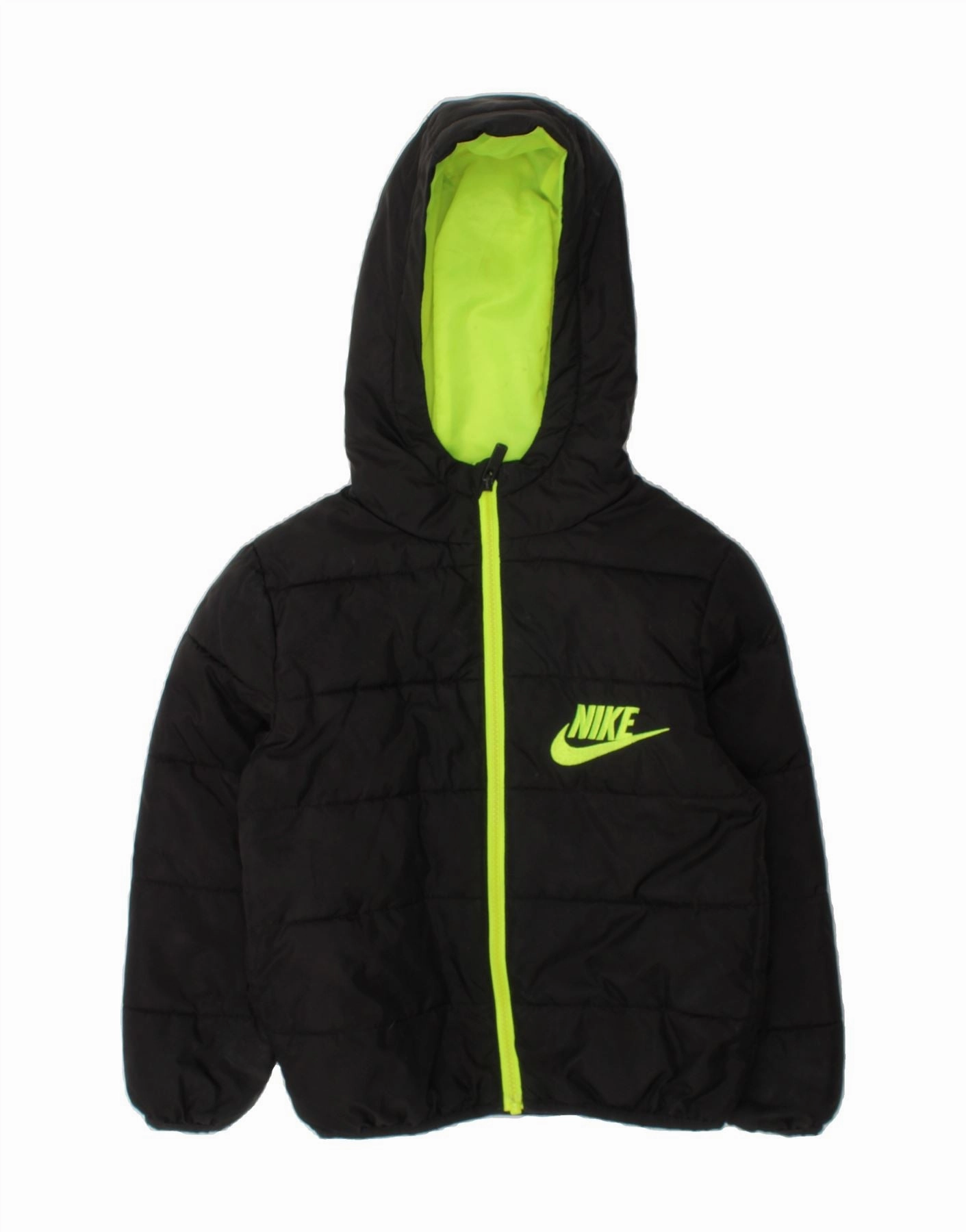 NIKE Boys Graphic Hooded Padded Jacket 5-6 Years Medium Black Polyester tall size