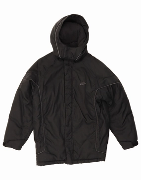 NIKE Boys Graphic Hooded Windbreaker Coat 13-14 Years XL Black Polyester Pendant