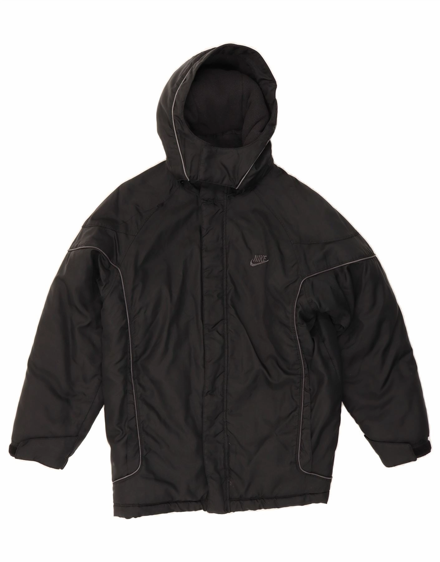 NIKE Boys Graphic Hooded Windbreaker Coat 13-14 Years XL Black Polyester Pendant