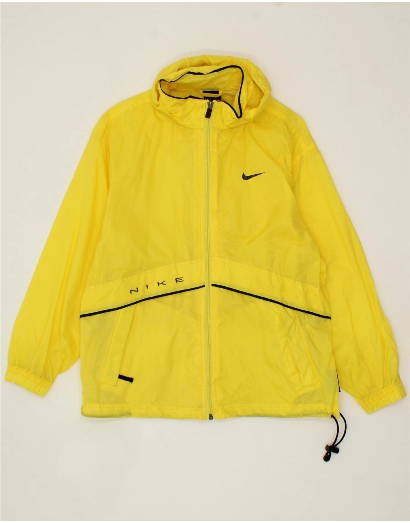NIKE Boys Graphic Rain Jacket 14-15 Years Large Yellow Nylon Lightweight Padding Layer Piece