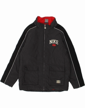 NIKE Boys Graphic Windbreaker Jacket 10-11 Years Medium Grey Colourblock Cordlock Adjustment System Eco-Friendly Fabric