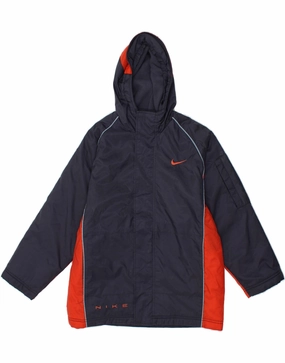 NIKE Boys Graphic Windbreaker Jacket 10-11 Years Medium Navy Blue Reinforced Elbows Medal