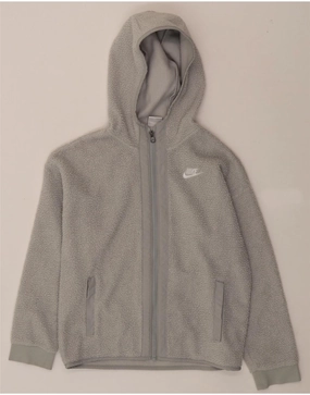 NIKE Boys Hooded Fleece Jacket 12-13 Years Large Grey Polyester Loop Fastened Hood brand - new