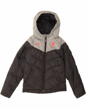 NIKE Boys Hooded Padded Jacket 10-11 Years Medium Grey Colourblock Magnetic Closure System budget-friendly