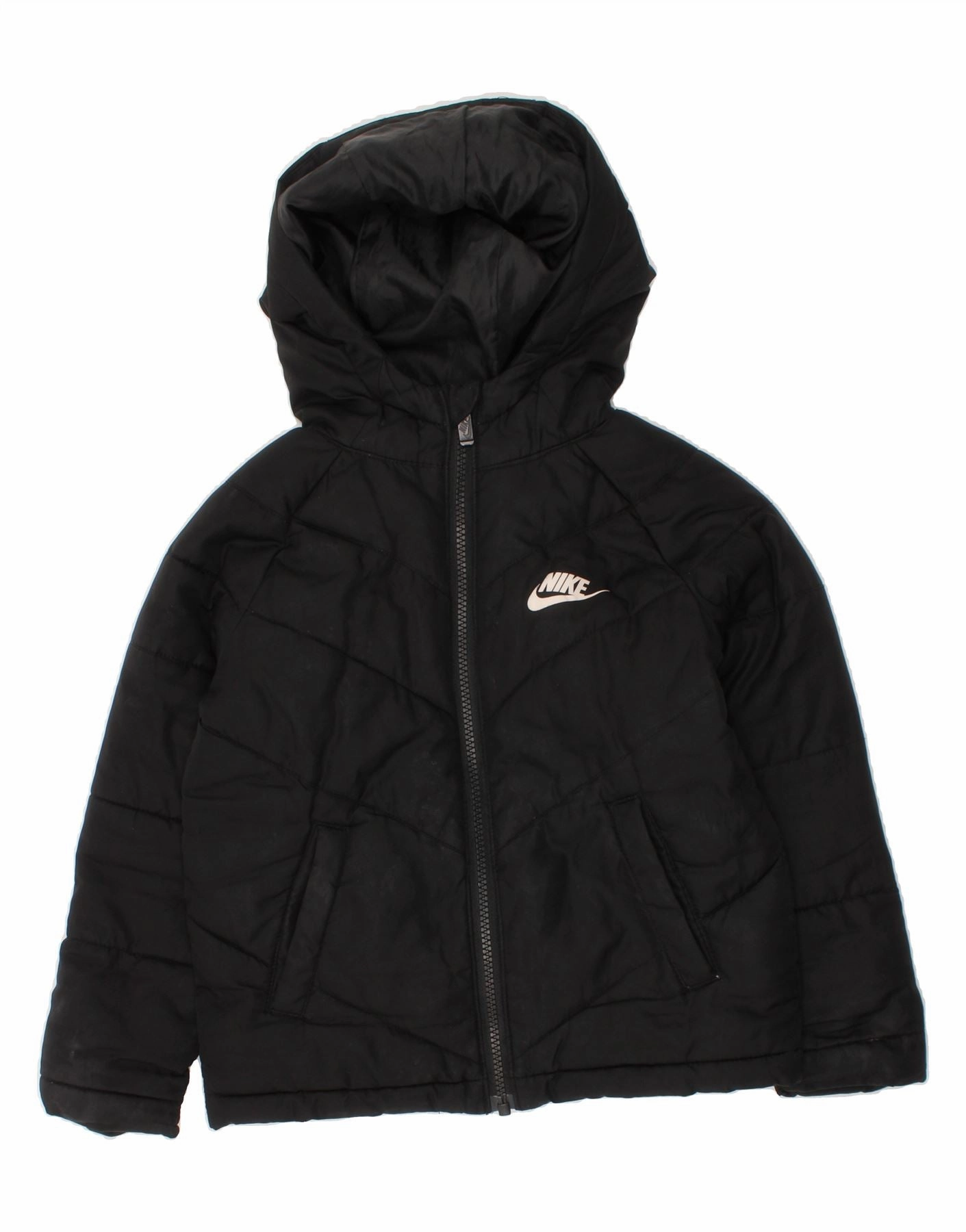 NIKE Boys Hooded Padded Jacket 3-4 Years XS Black Polyester tag Contacts